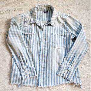 Blue and White Striped Denim Longsleeve